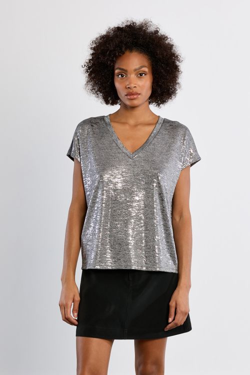 Camiseta de manga corta en tejido brillante