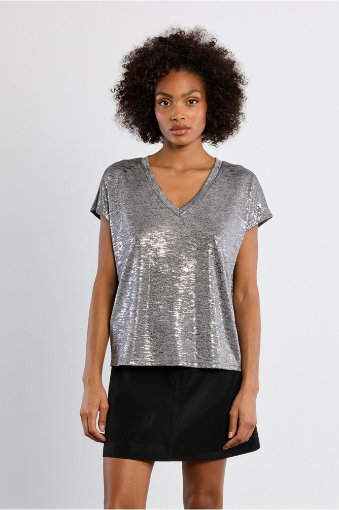 Camiseta de manga corta en tejido brillante