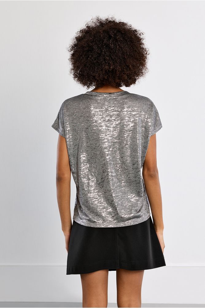 Camiseta de manga corta en tejido brillante