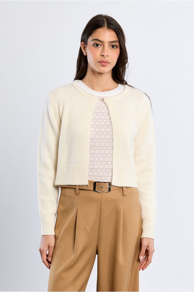 Fluffy knit open cardigan