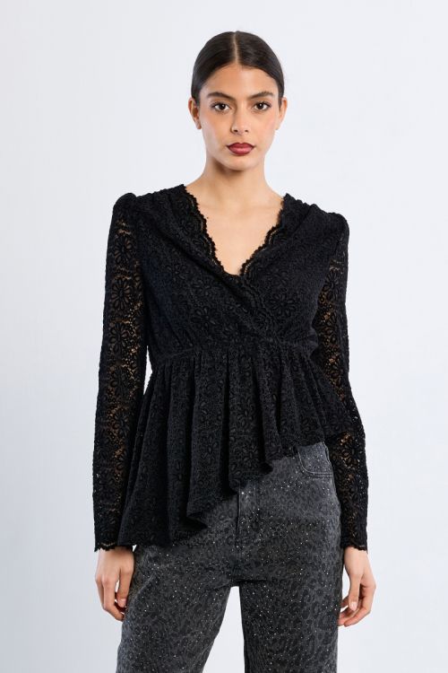 Top asymétrique en velours, brodé