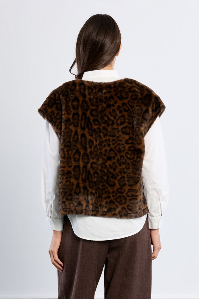 Veste sans manches en fausse fourrure, léopard