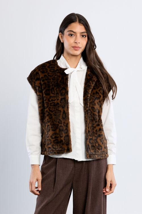 Veste sans manches en fausse fourrure, léopard