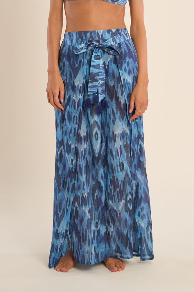 Pantalon large imprimé et ceinture à nouer