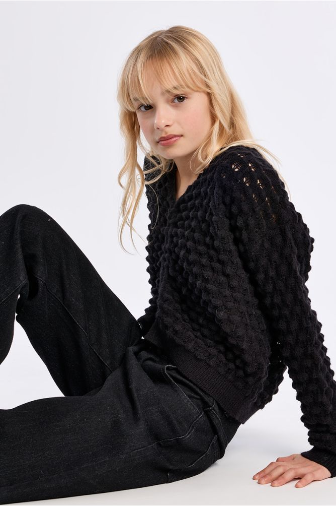 V-neck sweater in openwork knit