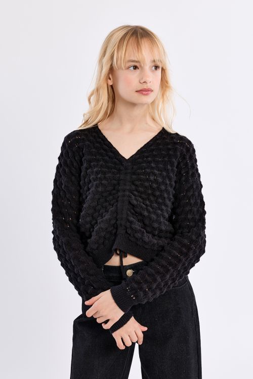 V-neck sweater in openwork knit