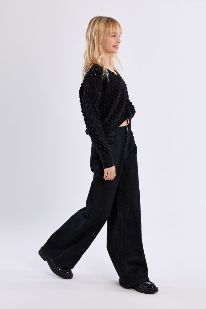 V-neck sweater in openwork knit