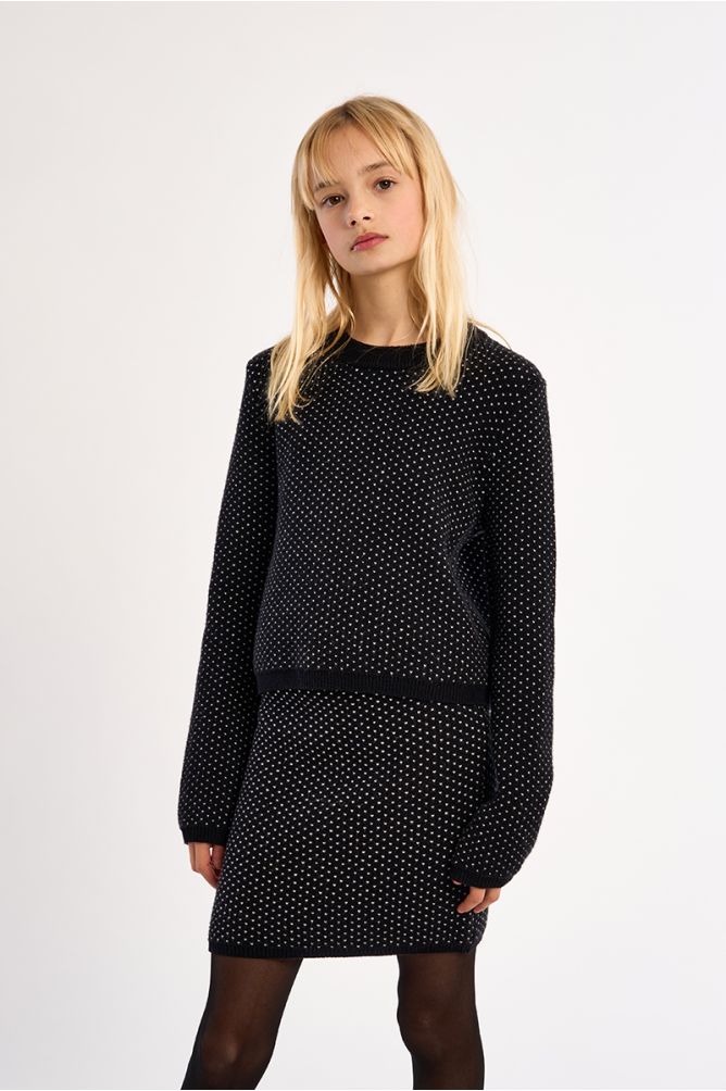 Knitted sweater with round neck, heart pattern