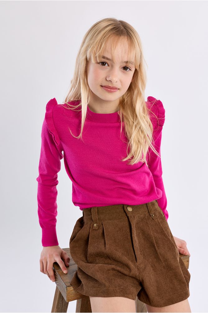 Knitted sweater, ruffled shoulders