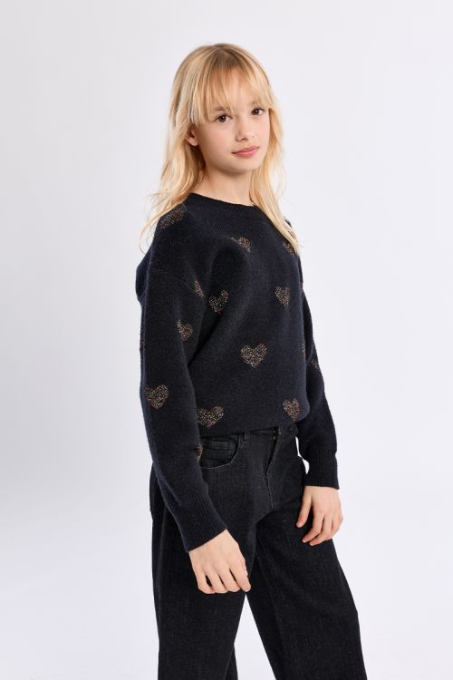 Knitted sweater, heart print