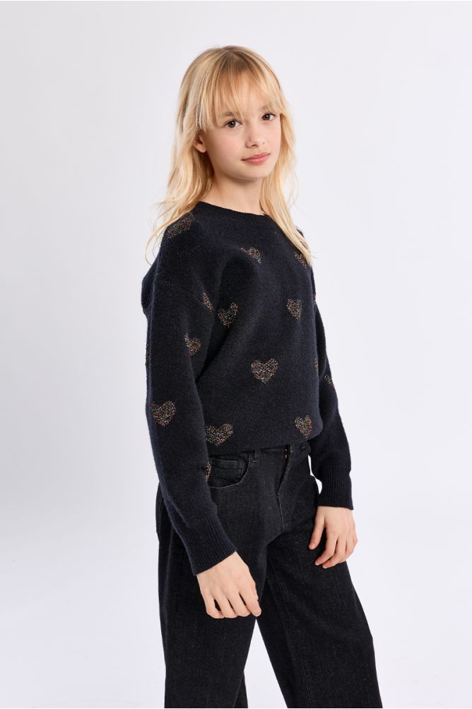 Knitted sweater, heart print