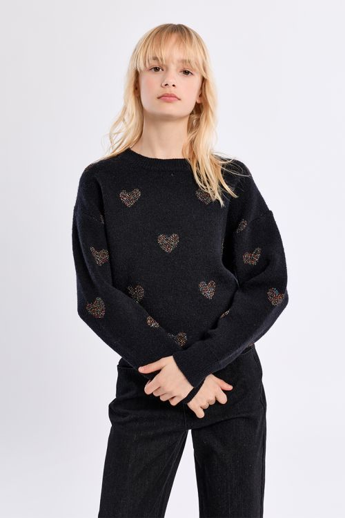 Knitted sweater, heart print