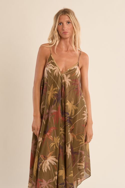 Longue robe fluide en coton, imprimée