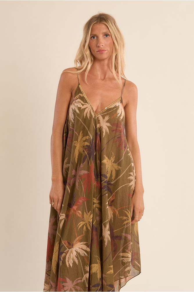 Long, flowing cotton dress, printed