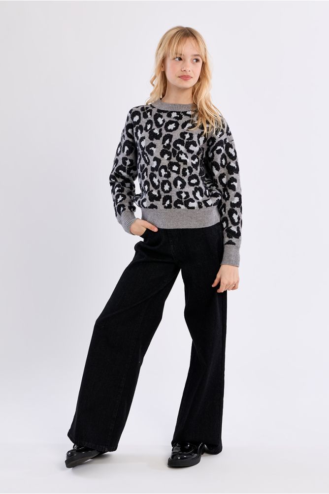 Knitted sweater, leopard print