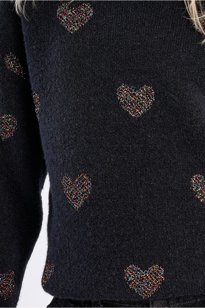 Pull en maille, imprimé cœurs