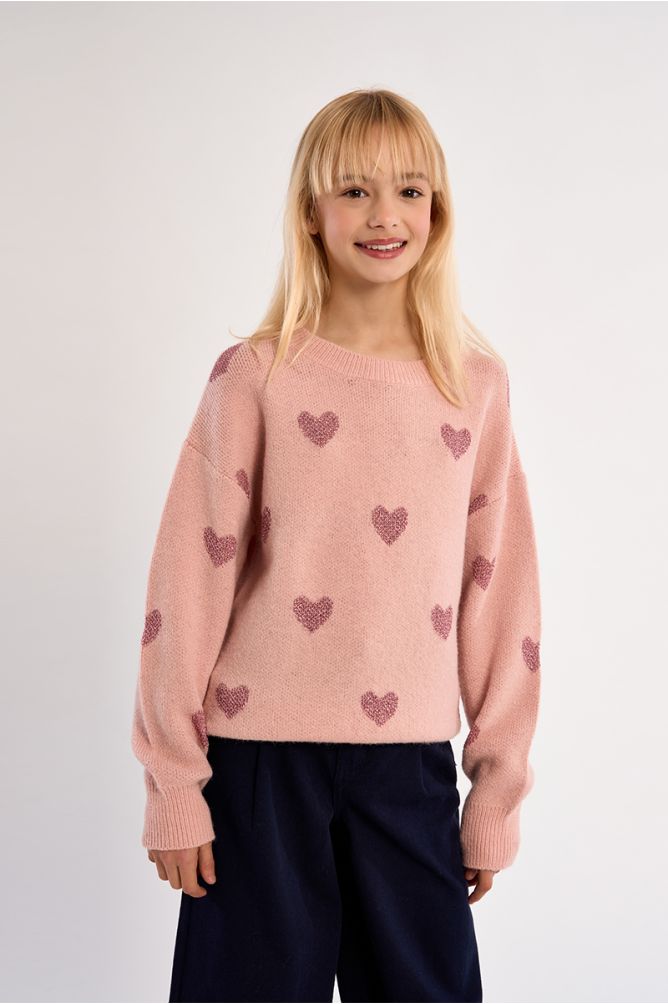 Knitted sweater, heart print