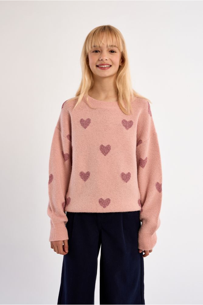 Knitted sweater, heart print