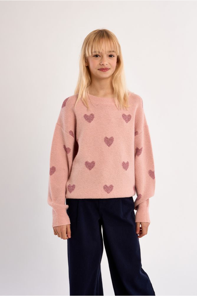 Knitted sweater, heart print