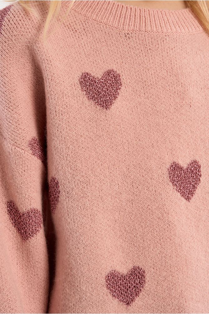 Knitted sweater, heart print