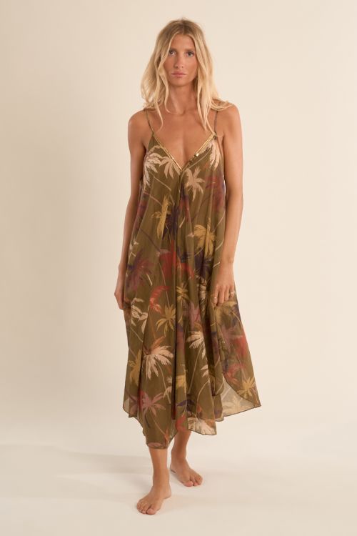 Longue robe fluide en coton, imprimée