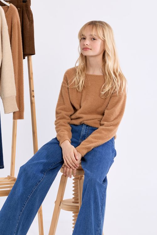 Pull duveteux col rond