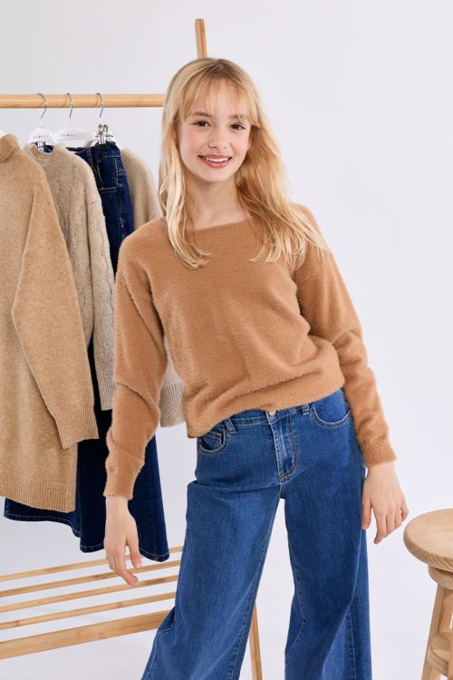 Pull duveteux col rond