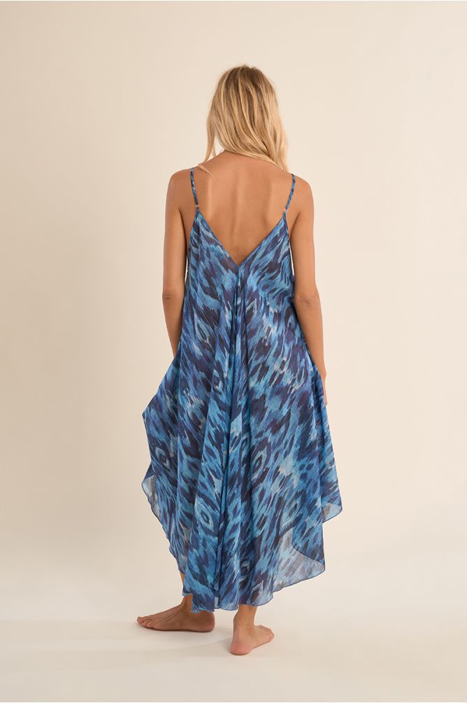 Long, flowing cotton dress, printed