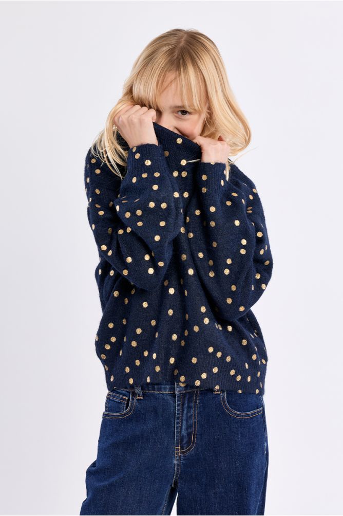 Knitted sweater, polka dot print