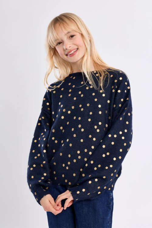 Knitted sweater, polka dot print