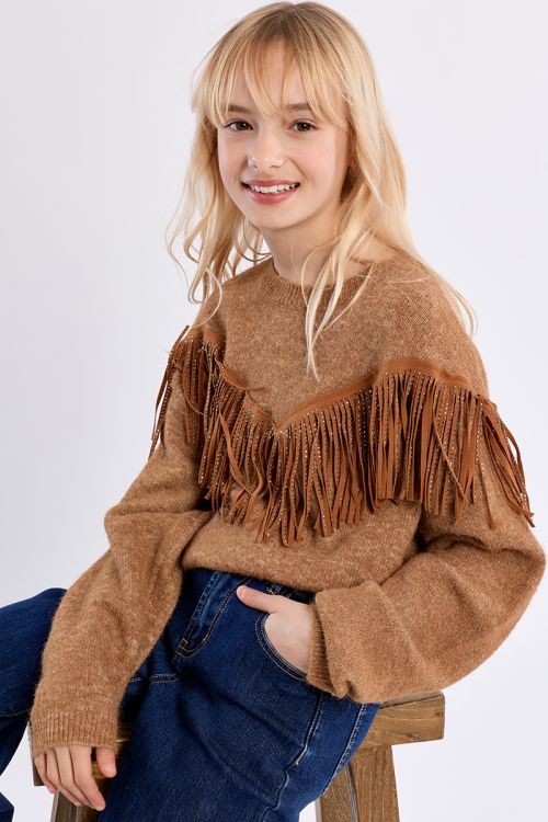 Knitted sweater, fringe detail