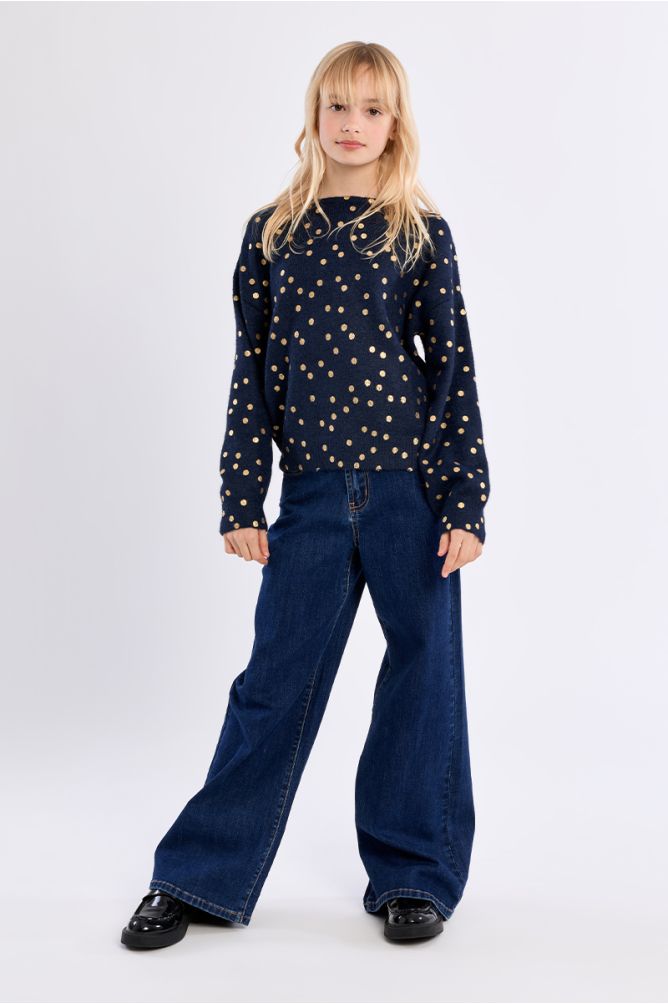 Knitted sweater, polka dot print