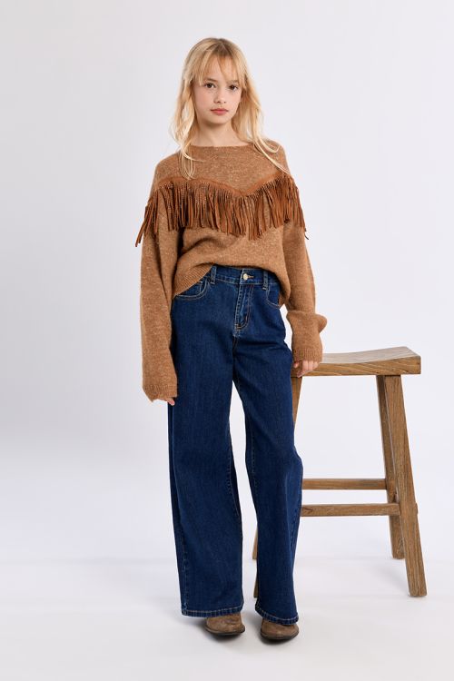 Pull en maille, détail franges