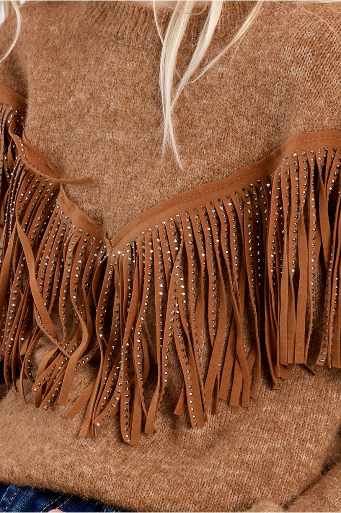 Knitted sweater, fringe detail