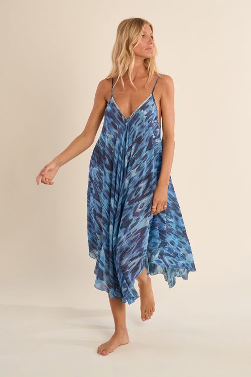 Long, flowing cotton dress, printed