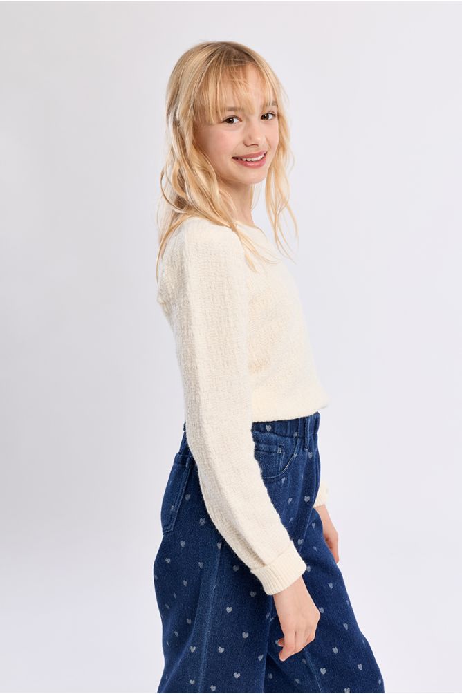 Knitted sweater, gathered shoulders