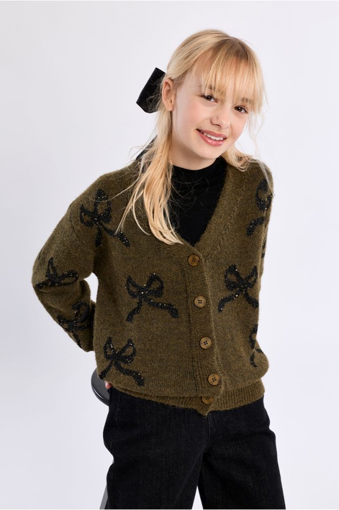 Cardigan with buttoned bows