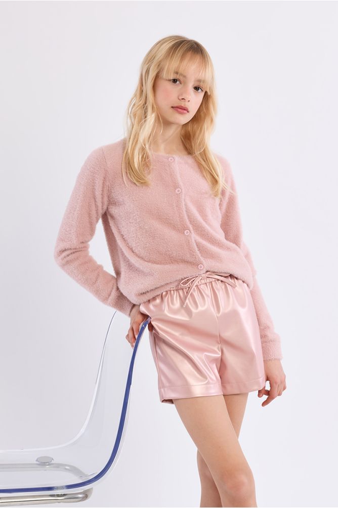Knotted shorts, faux leather effect