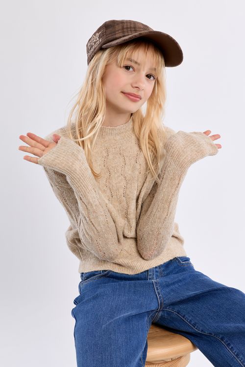 Pull en maille ajouré, col montant