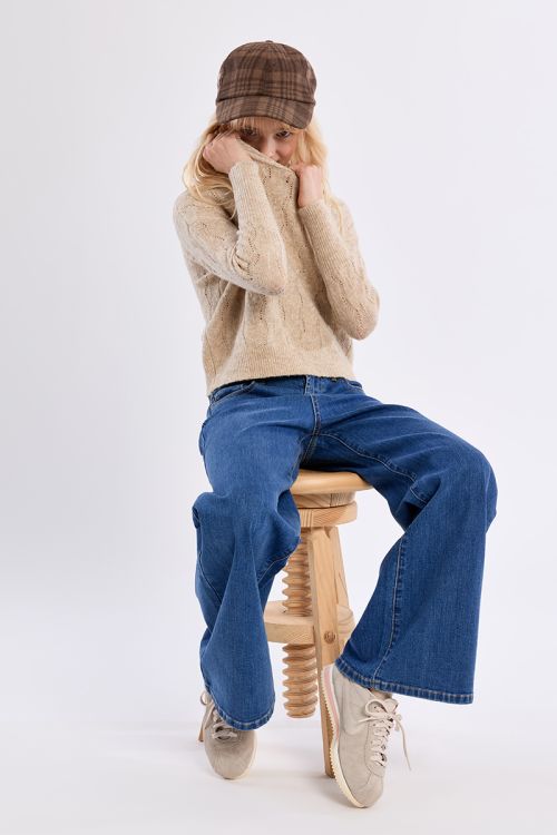 Pull en maille ajouré, col montant