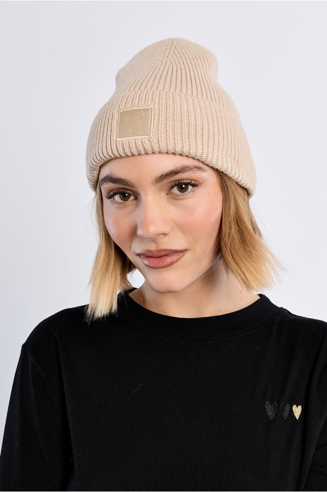 Bonnet en maille, patch Cœur