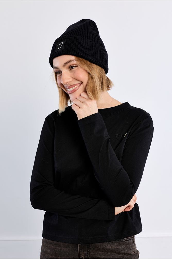 Bonnet en maille, patch Cœur