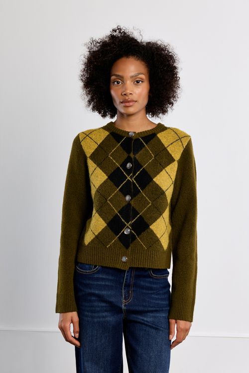 Cardigan en maille, à carreaux