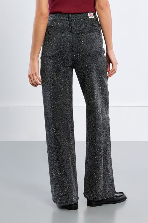 Jeans dritti con strass e stampa leopardata - Lili Sidonio