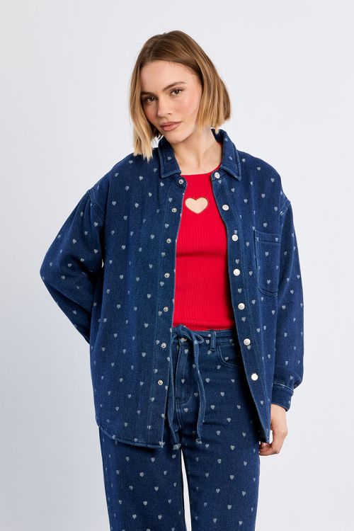 Cotton overshirt, topstitched with hearts