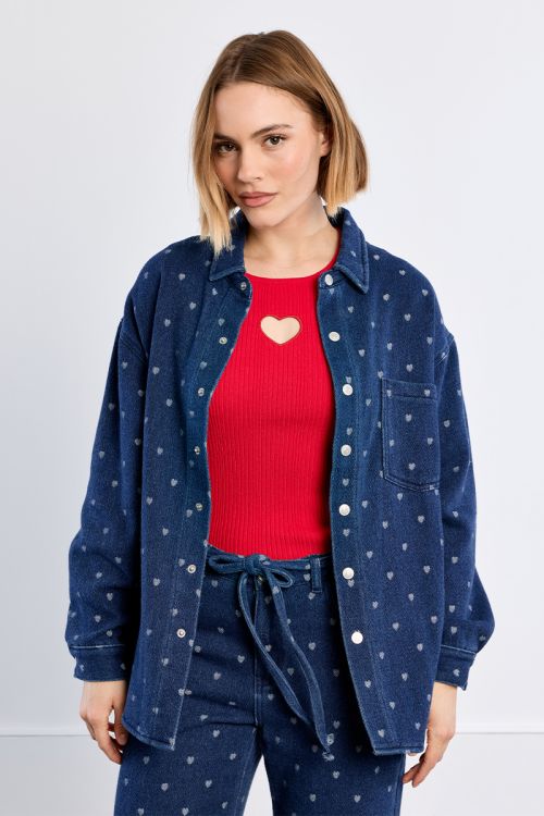 Cotton overshirt, topstitched with hearts