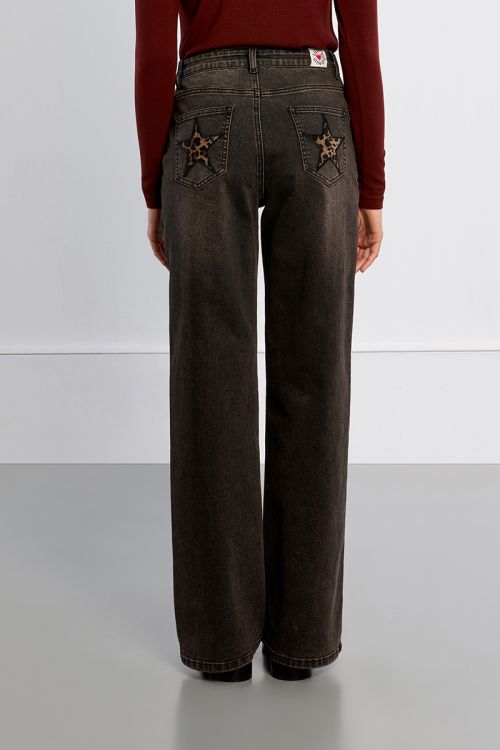 Denim effet usé droit, patchs étoiles