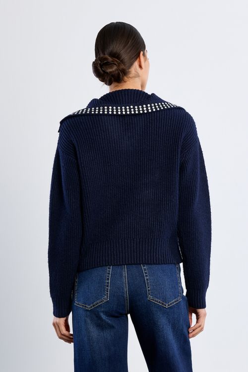 Knitted sweater, studded collar