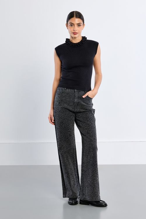 Pull en maille manches courtes, col Victorien