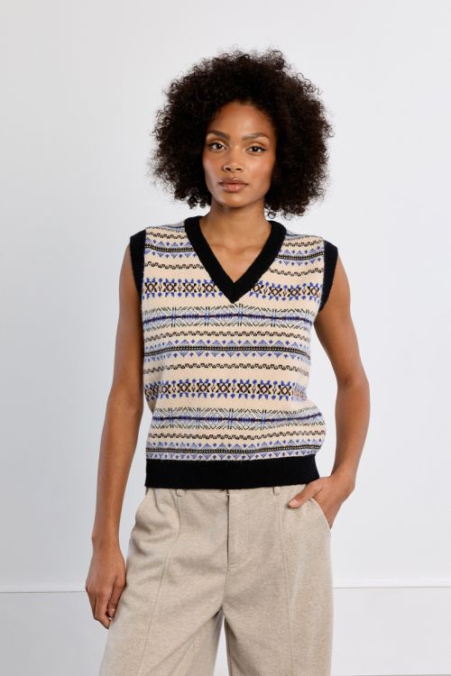 Sleeveless sweater, V-neck tybetan pattern